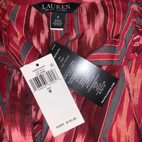 Ralph Lauren Geo-Stripe Belted Cotton Voile Dress Size 6 Fuchsia/Orange/Multi - Picture 11 of 11